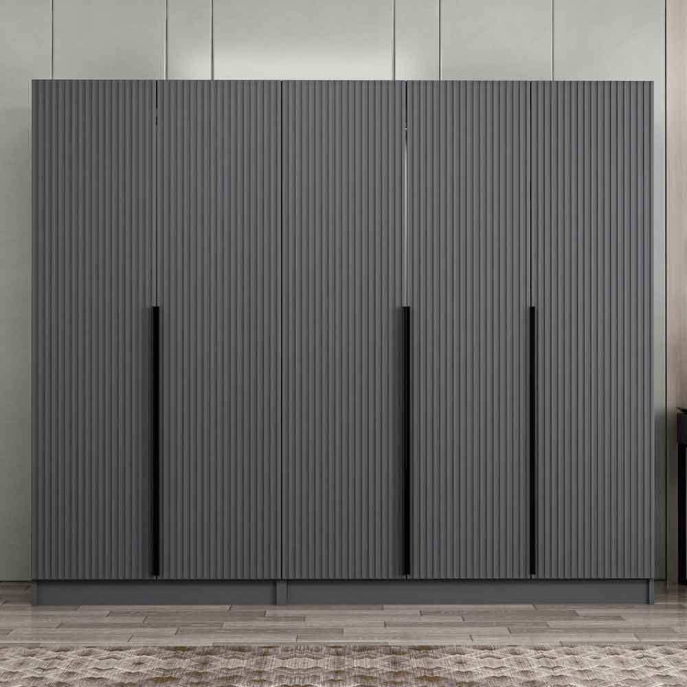 Kale Wooden Wardrobe with 5 Doors in Anthracite