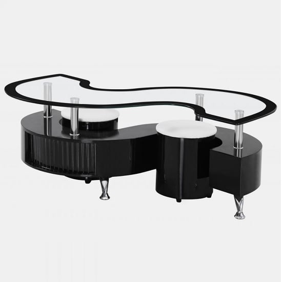 Photo of Kalida glass coffee table with 2 stool in black high gloss base