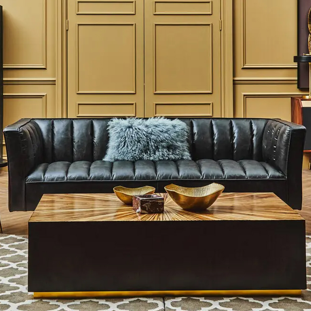 Kalispell Leather 3 Seater Sofa In Black
