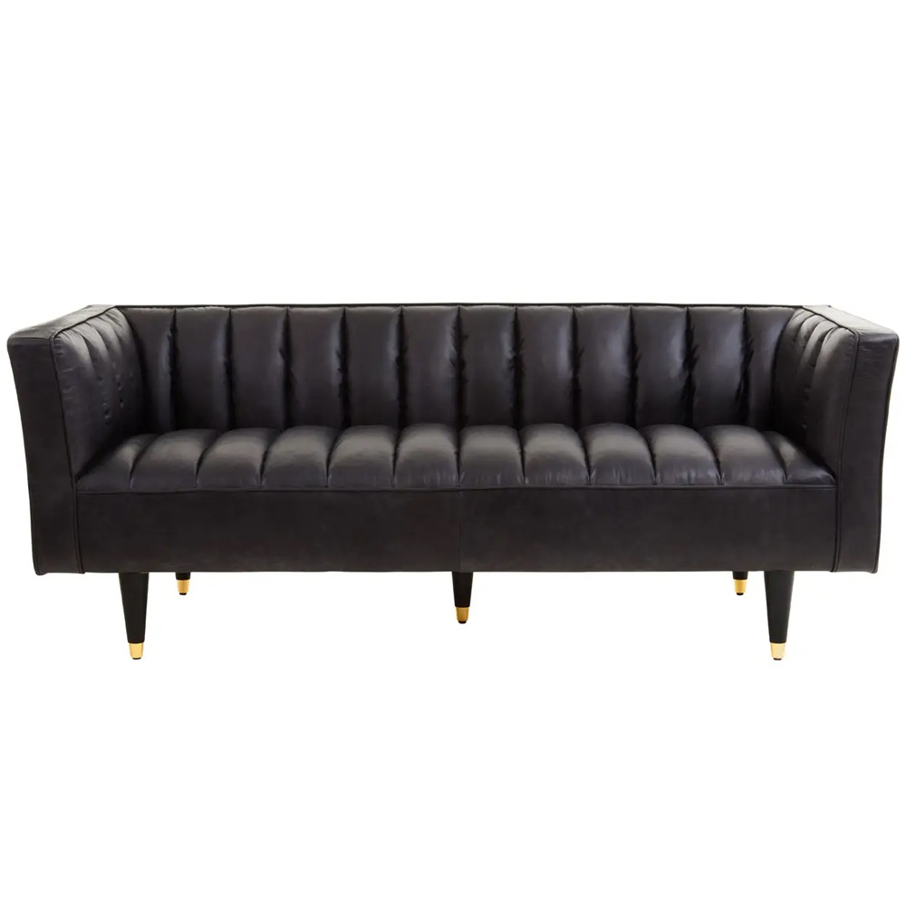 Kalispell Leather 3 Seater Sofa In Black