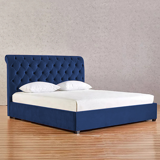 Kalispell Plush Velvet Double Bed In Blue