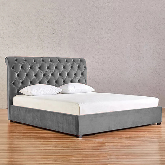 Photo of Kalispell plush velvet double bed in grey