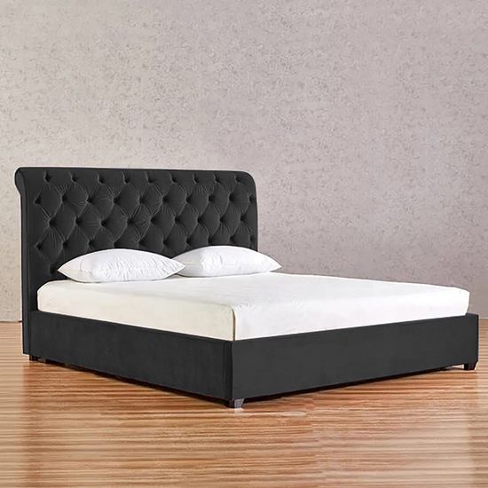 Product photograph of Kalispell Plush Velvet King Size Bed In Black from Furniture in Fashion