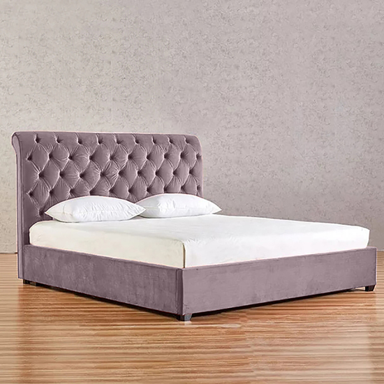 Product photograph of Kalispell Plush Velvet King Size Bed In Pink from Furniture in Fashion
