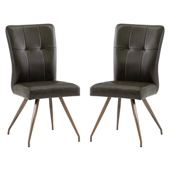 Kalista Dark Brown Faux Leather Dining Chairs In Pair