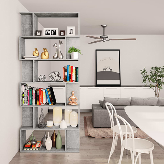 Kalle Wooden Bookcase And Room Divider In Concrete Effect