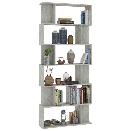 Kalle Wooden Bookcase And Room Divider In Concrete Effect