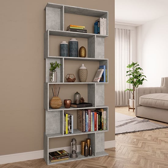 Photo of Kalle wooden bookcase and room divider in concrete effect