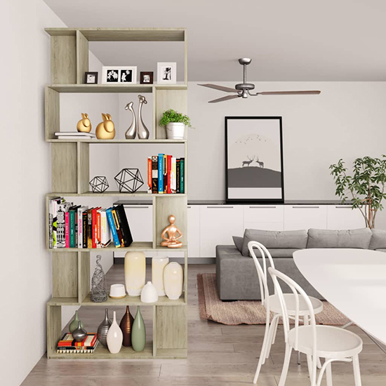 Kalle Wooden Bookcase And Room Divider In Sonoma Oak