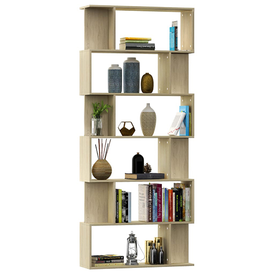 Kalle Wooden Bookcase And Room Divider In Sonoma Oak