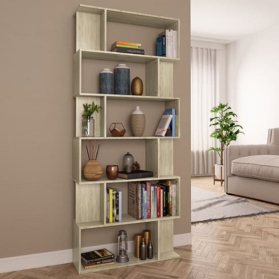 Kalle Wooden Bookcase And Room Divider In Sonoma Oak_1