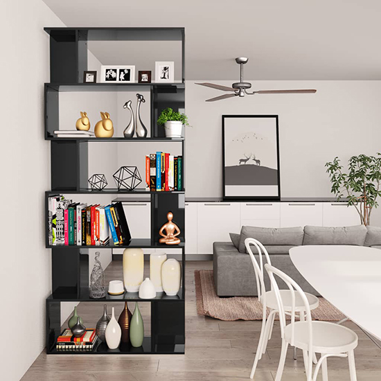 Kalle High Gloss Bookcase And Room Divider In Black_2