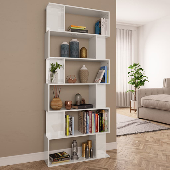 Kalle High Gloss Bookcase And Room Divider In White