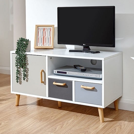 Read more about Dorridge wooden small tv stand in white with one door