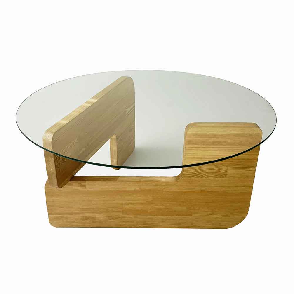 Kallisto Pine Wood Coffee Table with Clear Glass Top in Oak
