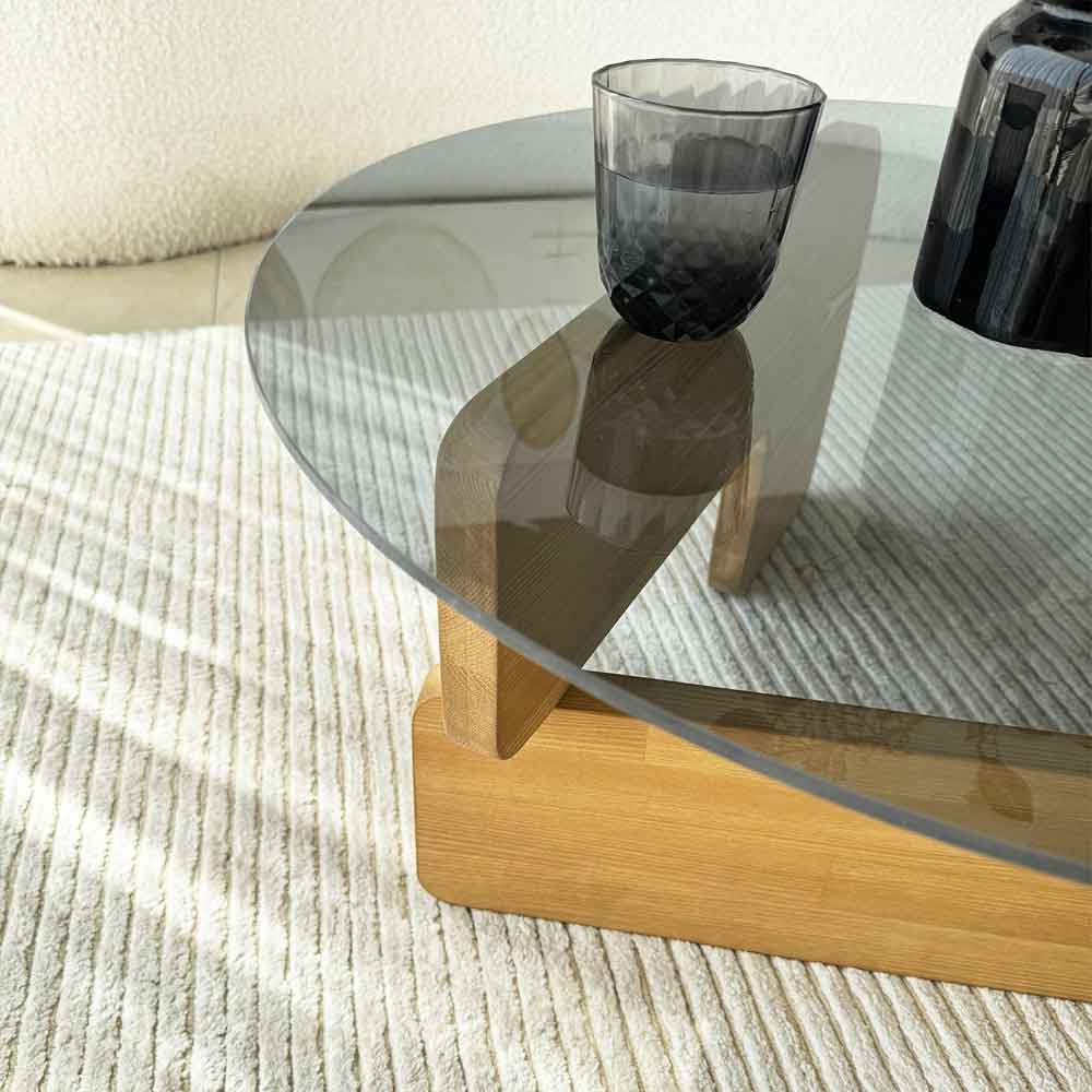 Kallisto Pine Wood Coffee Table with Fume Glass Top in Oak