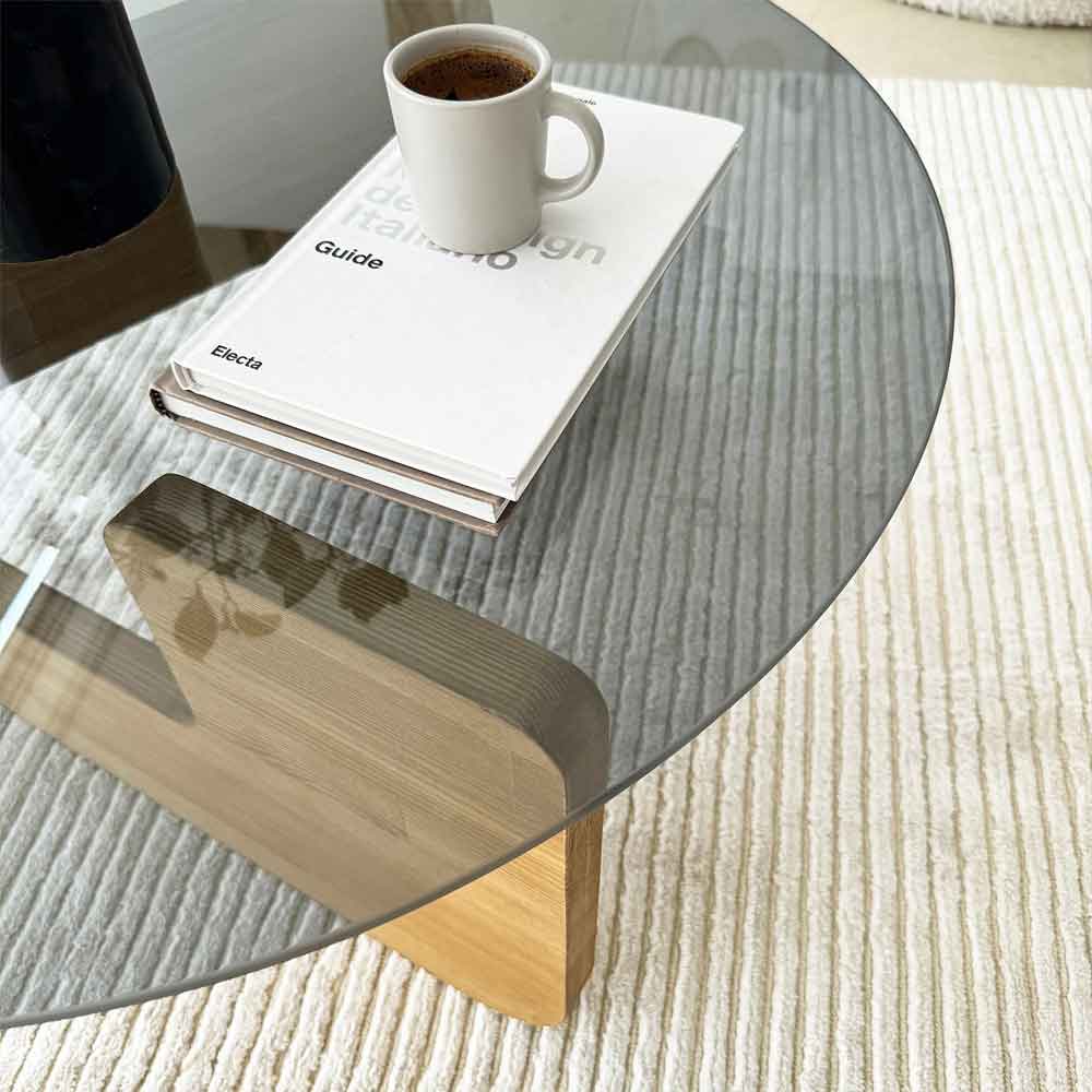 Kallisto Pine Wood Coffee Table with Fume Glass Top in Oak