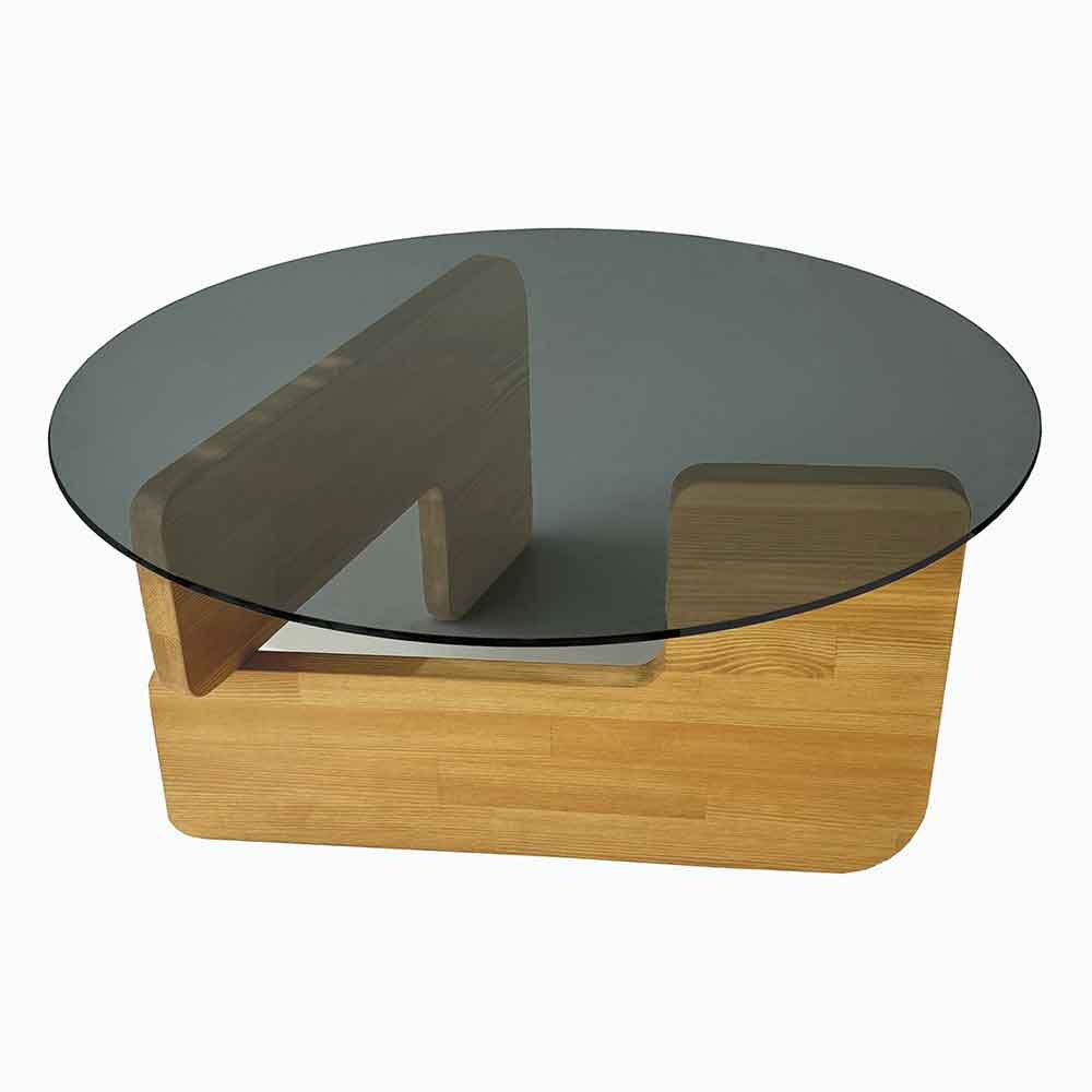 Kallisto Pine Wood Coffee Table with Fume Glass Top in Oak