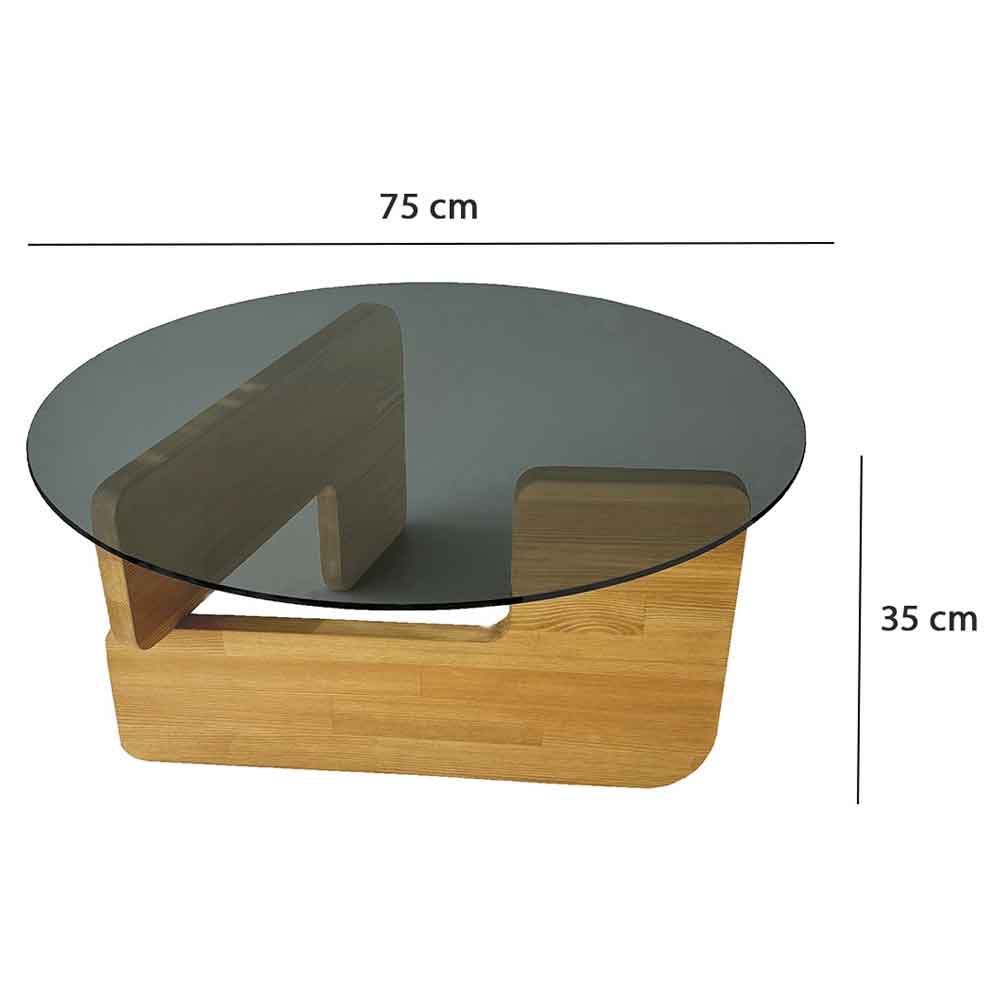 Kallisto Pine Wood Coffee Table with Fume Glass Top in Oak