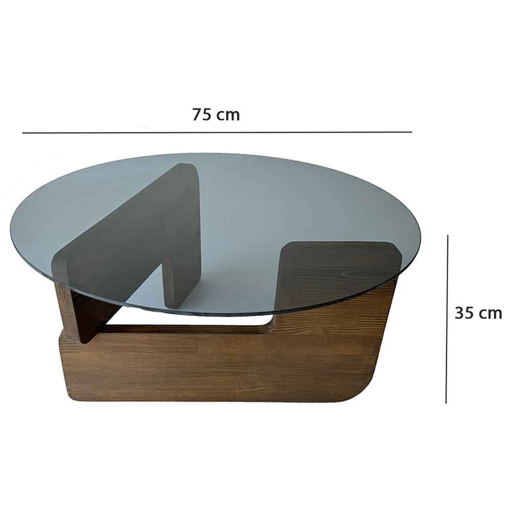 Kallisto Pine Wood Coffee Table with Fume Glass Top in Walnut