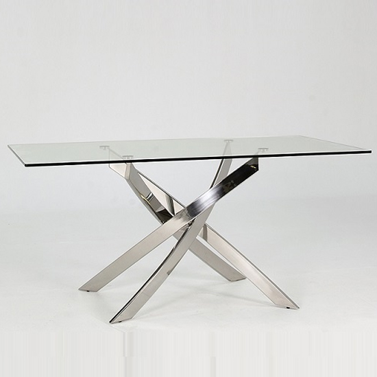 Kamal Clear Glass Dining Table With Stainless Steel Base_1