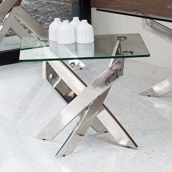 Kamal Clear Glass Lamp Table With Stainless Steel Base_1