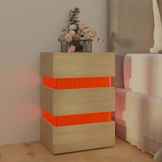 Kame Wooden Bedside Cabinet In Sonoma Oak With LED Lights