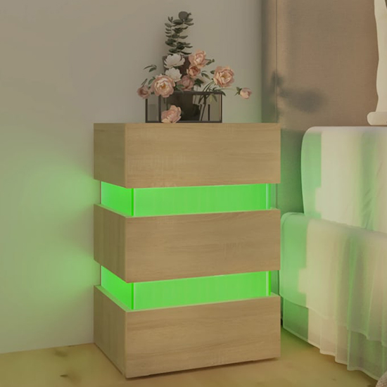 Kame Wooden Bedside Cabinet In Sonoma Oak With LED Lights