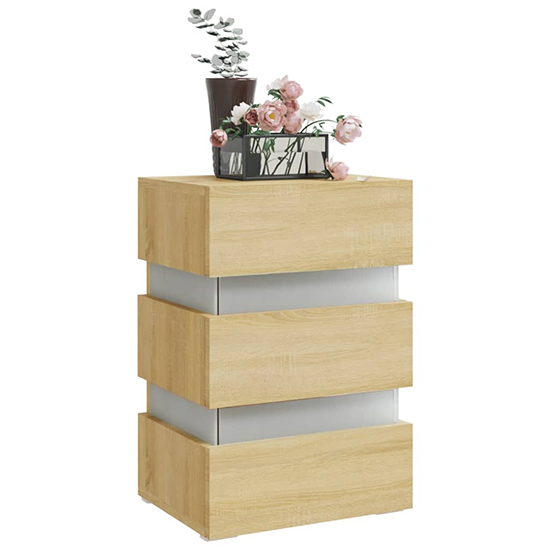 Kame Wooden Bedside Cabinet In Sonoma Oak With LED Lights