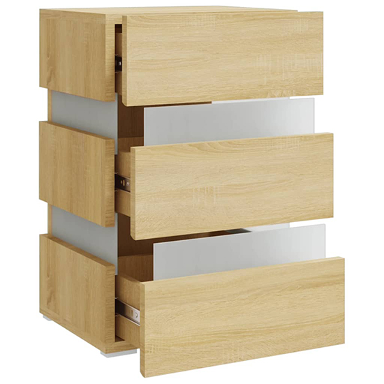 Kame Wooden Bedside Cabinet In Sonoma Oak With LED Lights