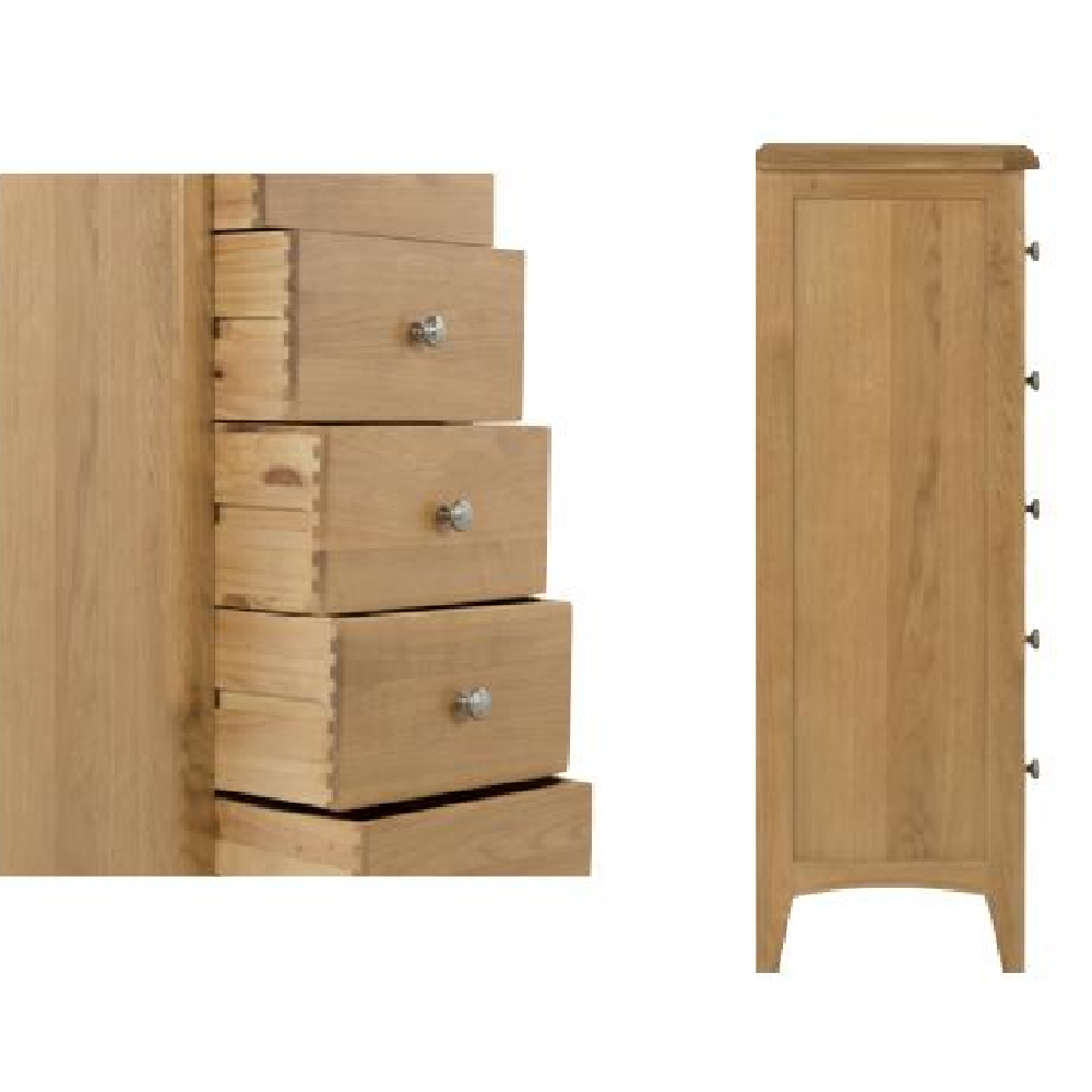 Kamiah Narrow Wooden Chest Of 5 Drawers In Oak