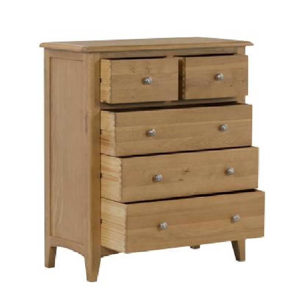 Kamiah Wide Wooden Chest Of 5 Drawers In Oak