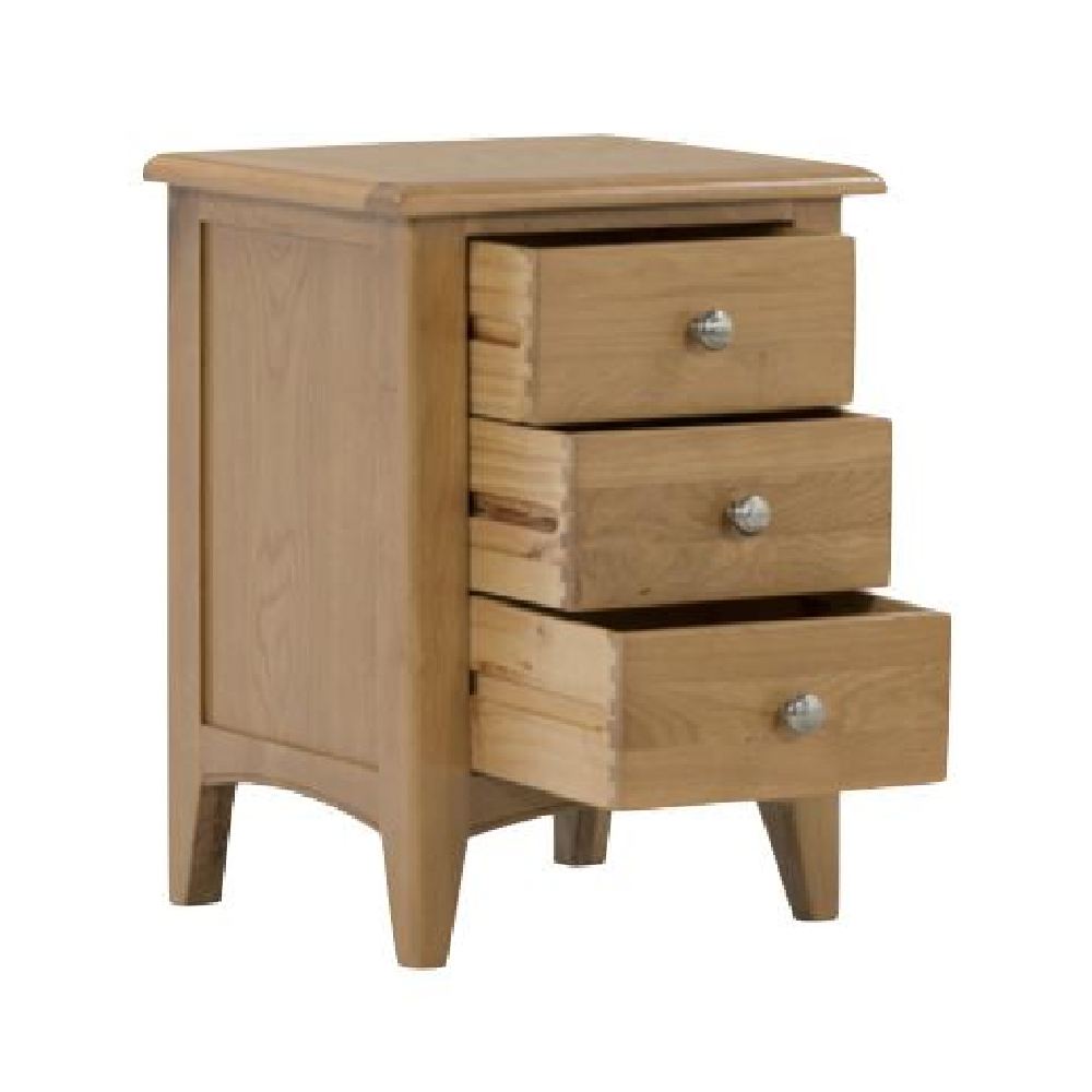 Kamiah Wooden Bedside Cabinet With 3 Drawers In Oak