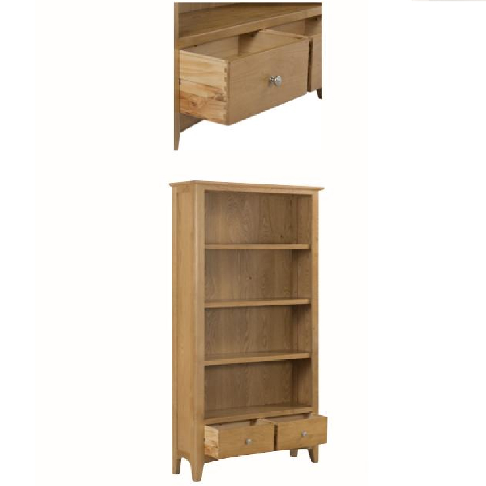 Kamiah Wooden Bookcase With 2 Drawers In Oak