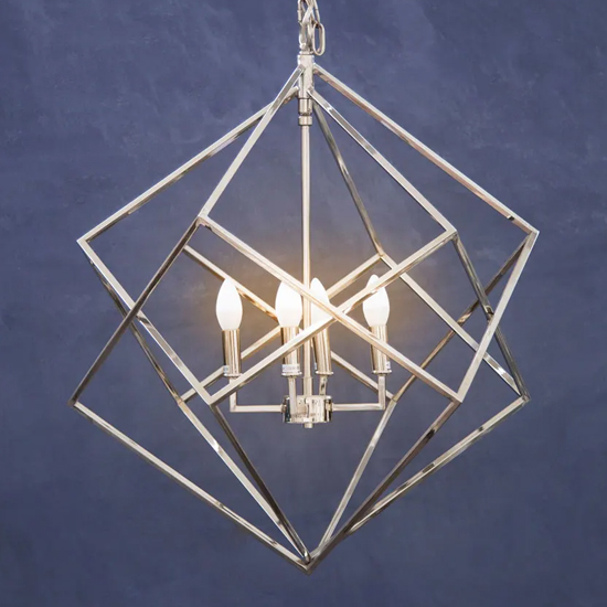 Kamloops Geometric Chandelier Ceiling Light In Silver Nickel