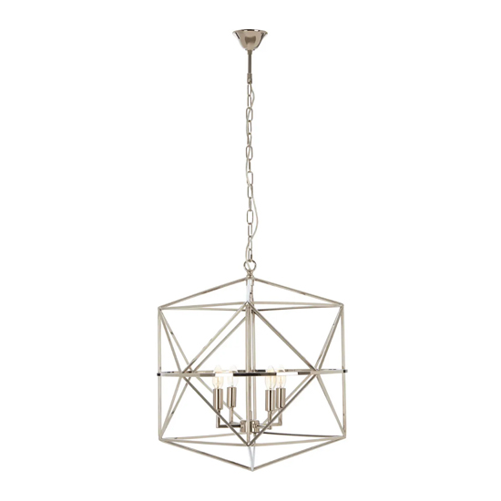 Kamloops Hexagonal Chandelier Ceiling Light In Silver Nickel