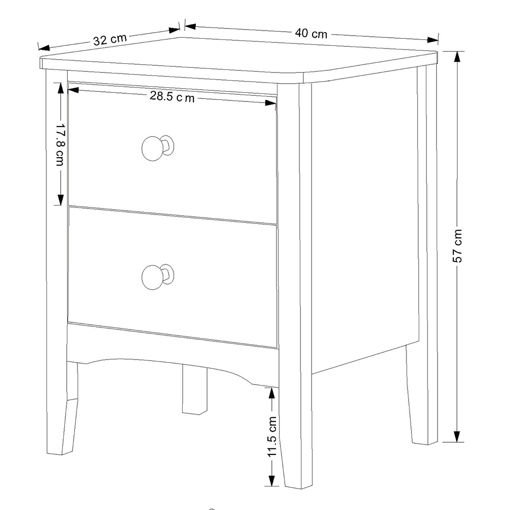 Kamuy Tall Wooden Bedside Cabinet With 2 Drawers In White