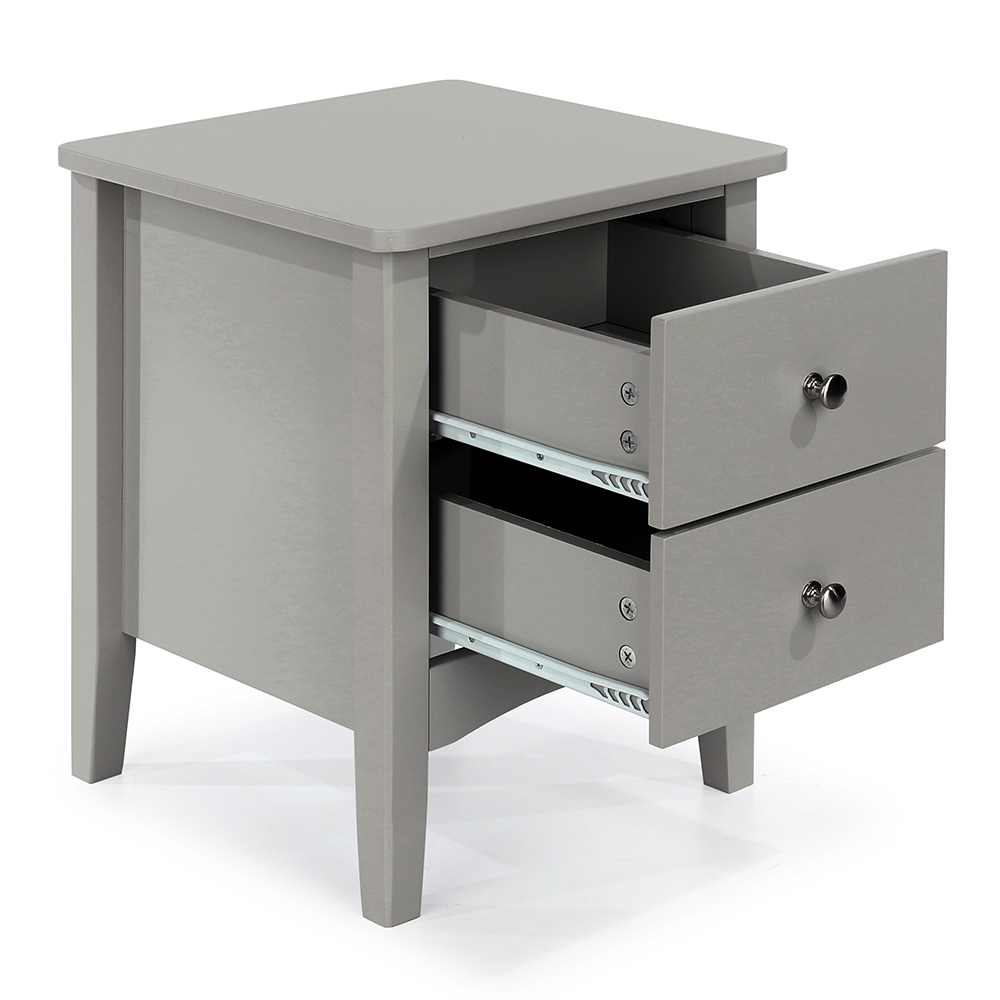 Kamuy Wide Wooden Bedside Cabinet With 2 Drawers In Grey