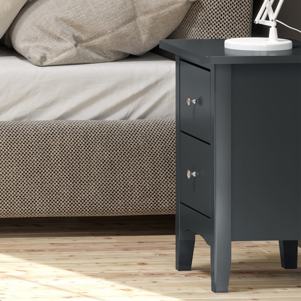 Kamuy Wide Wooden Bedside Cabinet With 2 Drawers In Midnight Blue