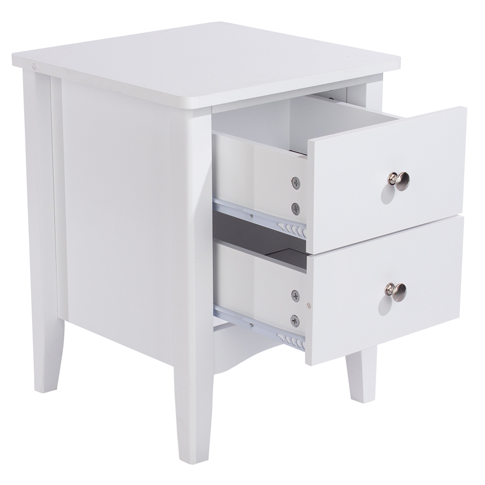 Kamuy Wide Wooden Bedside Cabinet With 2 Drawers In White