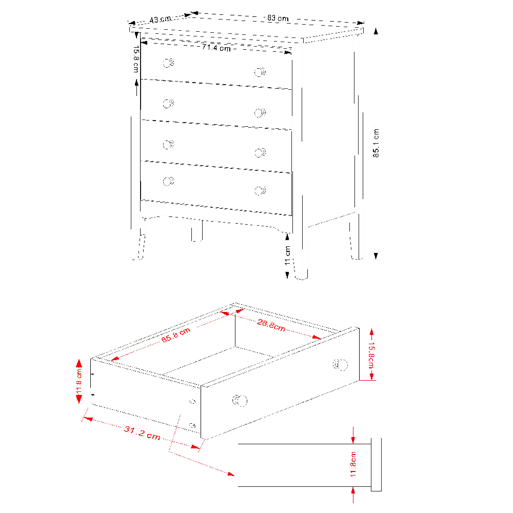 Kamuy Wooden Chest Of 4 Drawers In Grey