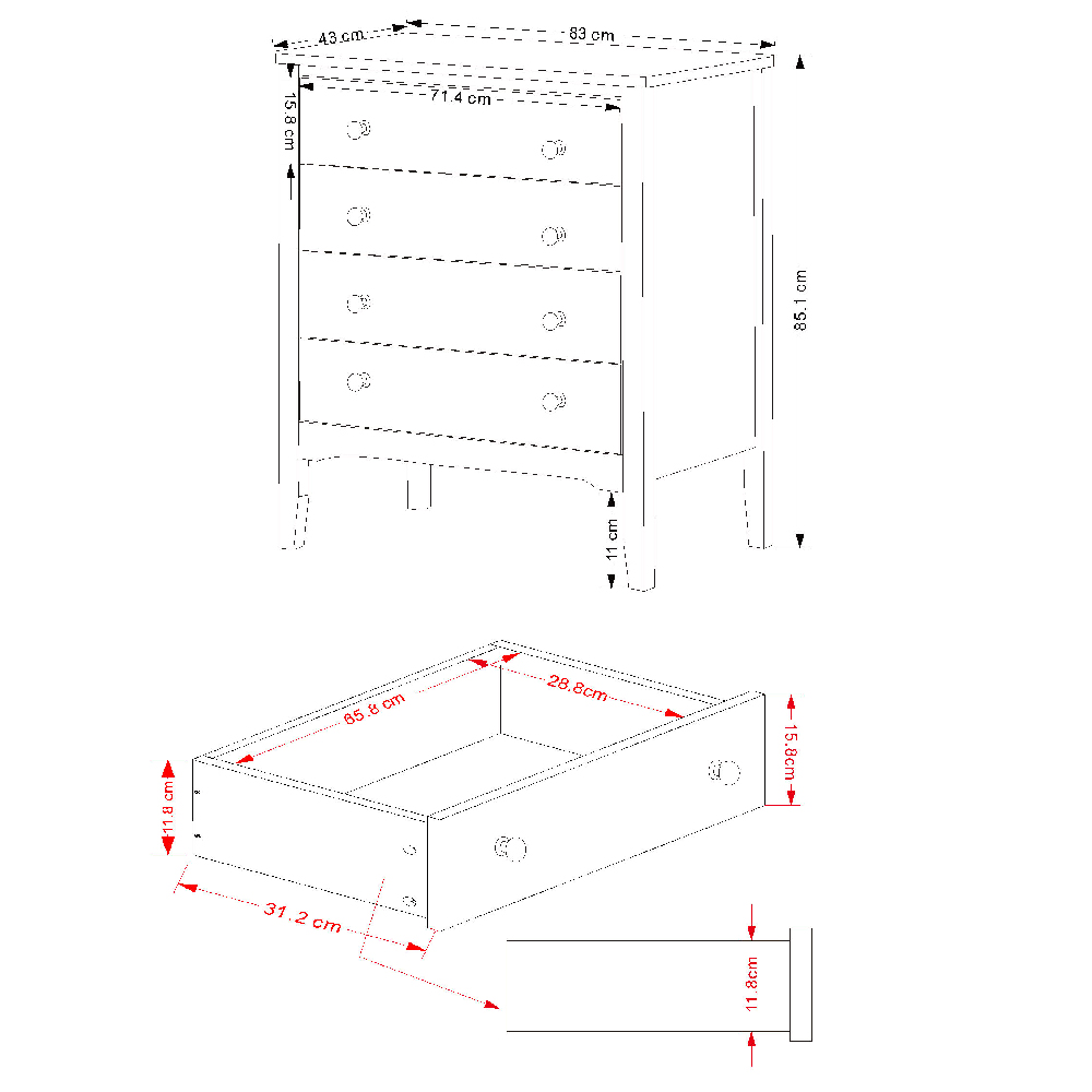 Kamuy Wooden Chest Of 4 Drawers In White