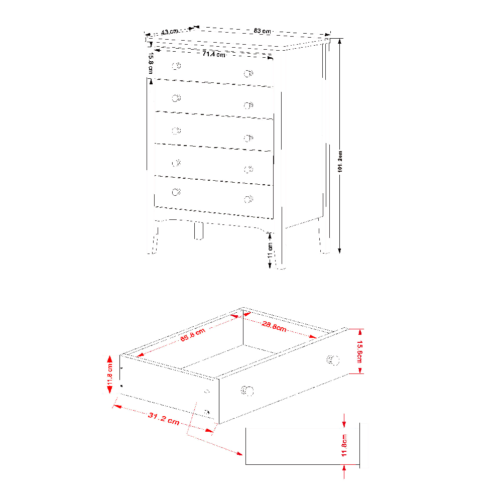 Kamuy Wooden Chest Of 5 Drawers In White