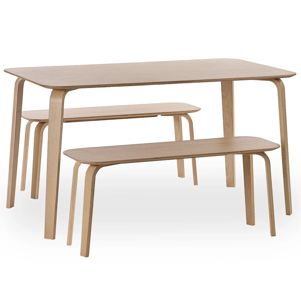 Kanata Oak Wooden Rectangular Dining Table With 2 Bench