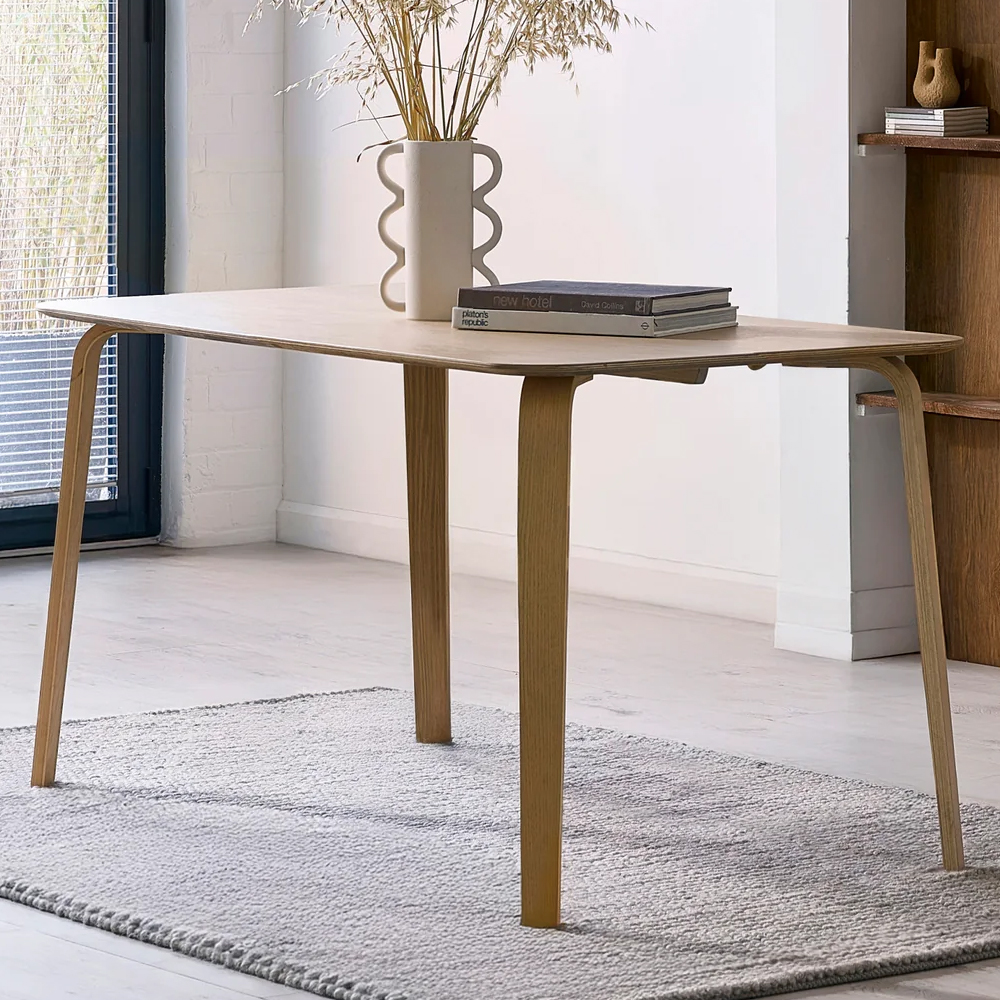 Kanata Oak Wooden Rectangular Dining Table With 2 Bench