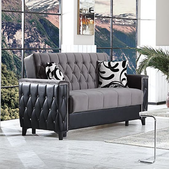Product photograph of Kanata Plush Velvet Storage 2 Seater Sofa Bed In Grey And Black from Furniture in Fashion