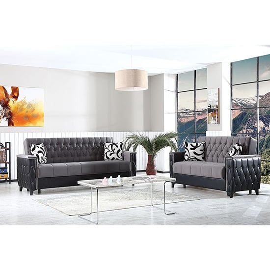 Product photograph of Kanata Plush Velvet Storage 3 2 Seater Sofa Beds In Grey Black from Furniture in Fashion