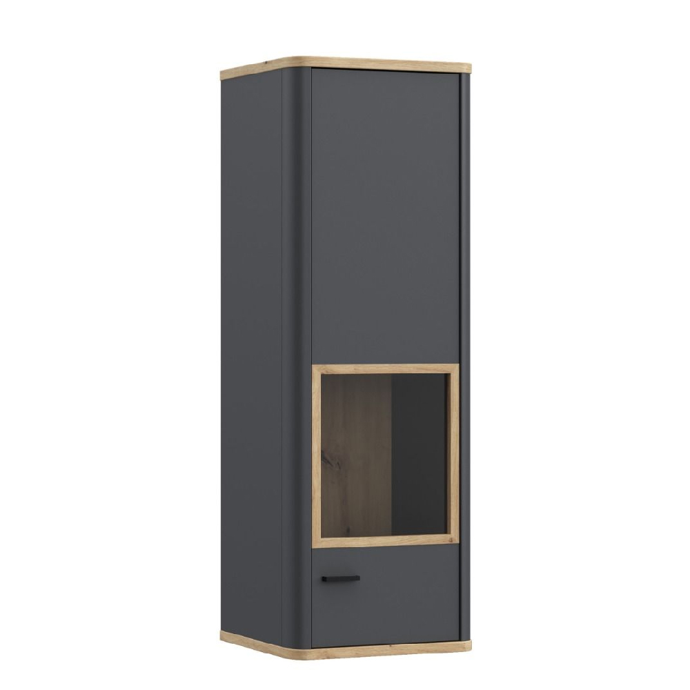 Kanata Wooden Display Cabinet With 1 Door In Grey And Oak