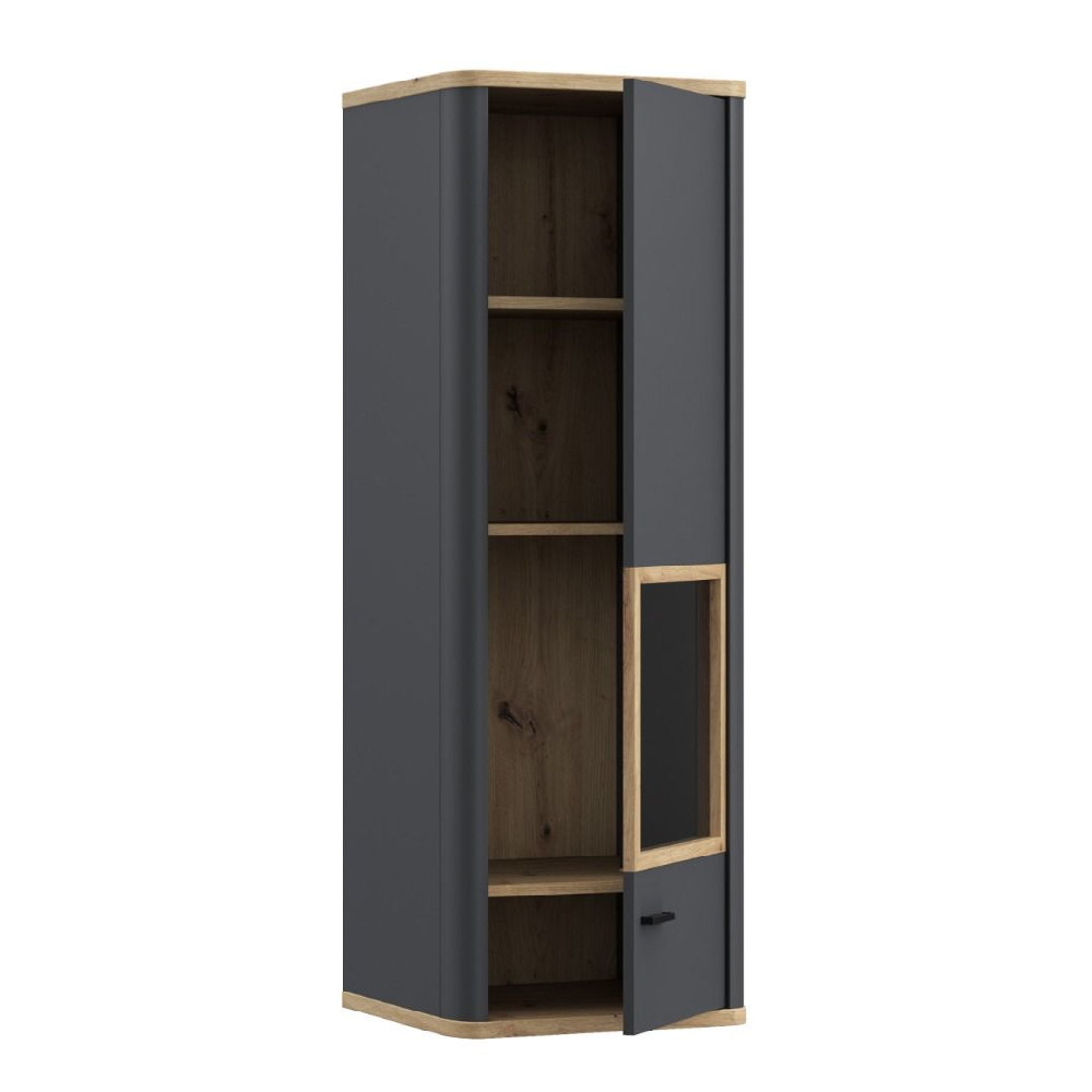 Kanata Wooden Display Cabinet With 1 Door In Grey And Oak