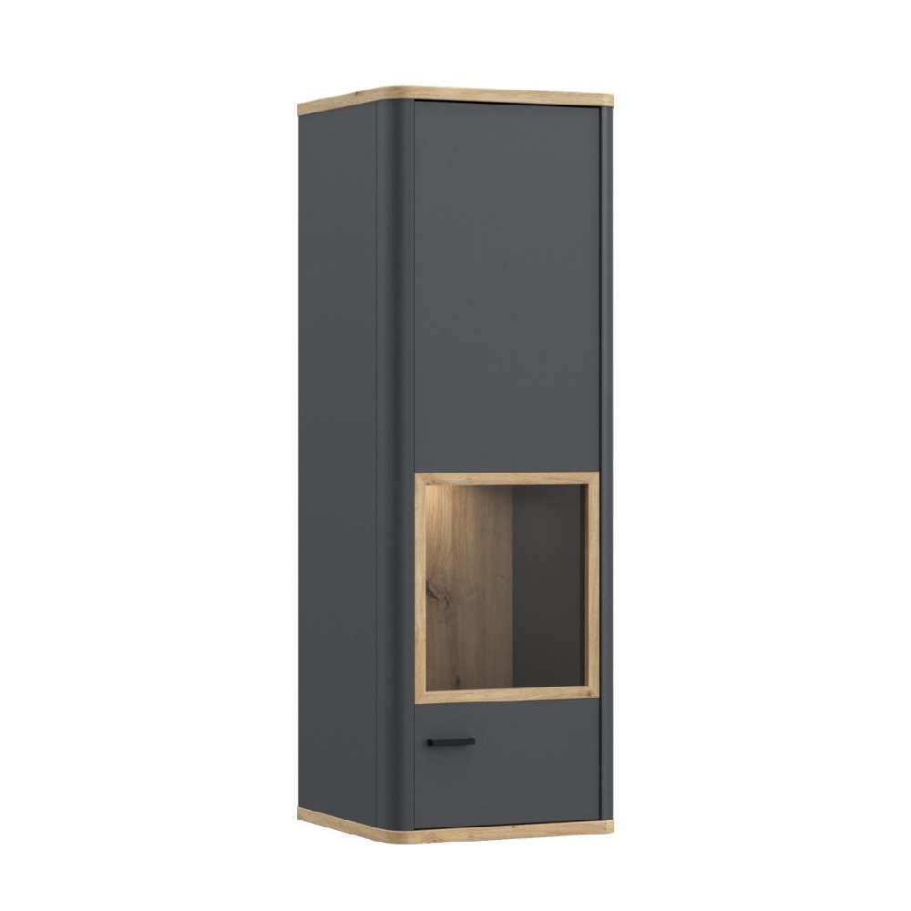 Kanata Wooden Display Cabinet 1 Door In Grey And Oak With LED